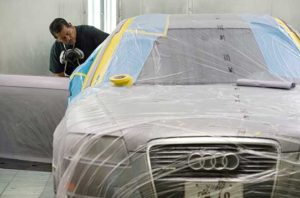 Audi Authorized Collision Repair - Audi in Paintbooth
